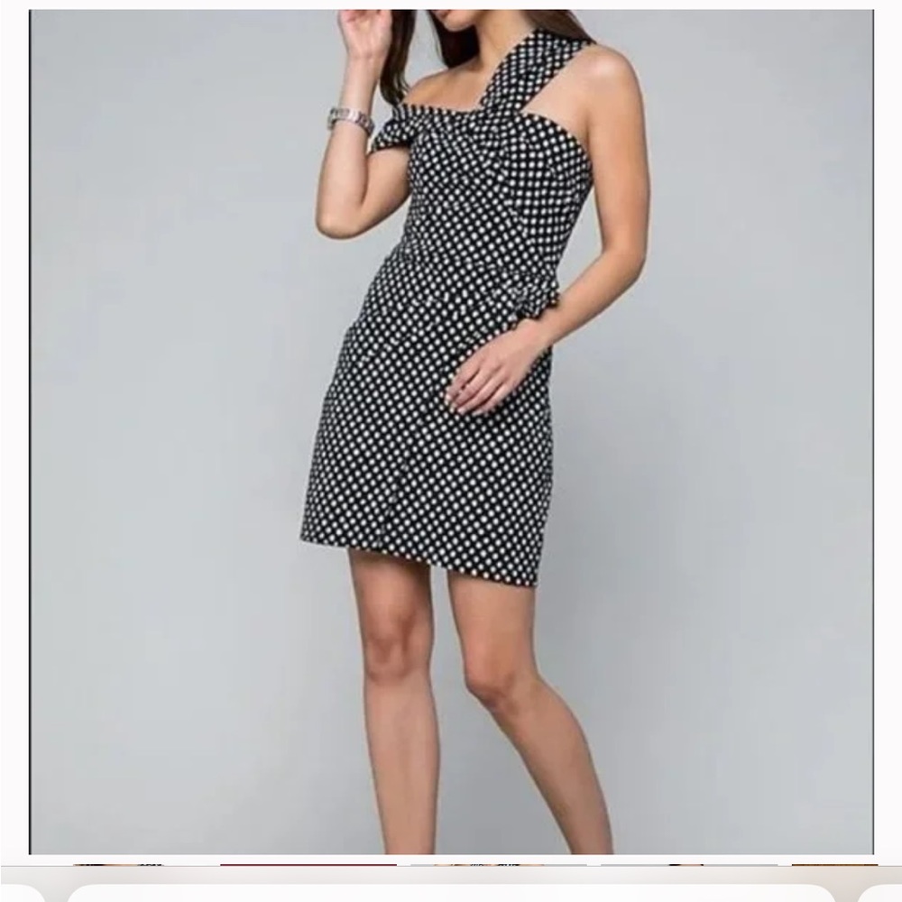 NWT Bebe Ana Asym OTS Polka Dot Dress Size 2